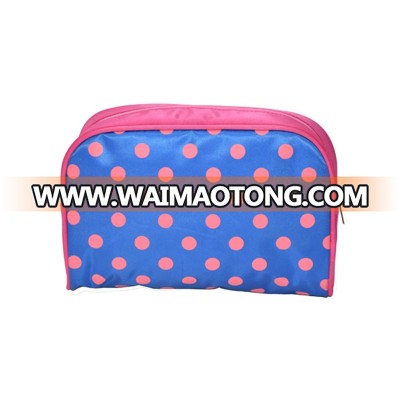 Wholesale Custom Blue Nylon Makeup Bag Pink Spots Clutch Cosmetic Bag