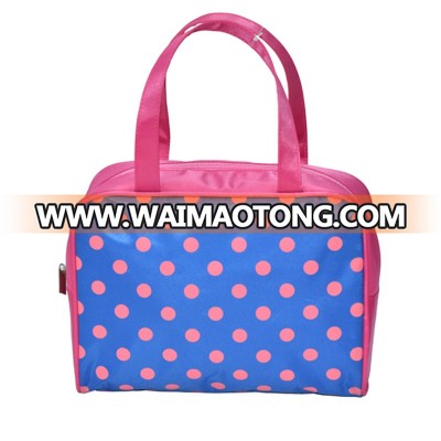 Custom Size Blue Nylon Makeup Bag Pink Spots Cosmetic Bag With Handle