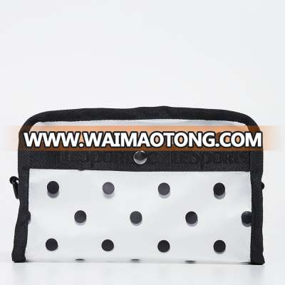 Polka dot front zip pocket fashion girls cheap clear cosmetic bag pvc