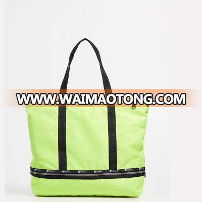 Lightweight ripstop quality double compartments shopping bag foldable nylon fashion tote bags