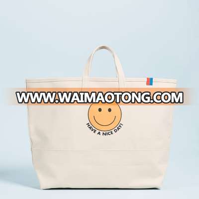 Personal custom canvas smiley face double handles take out tote shopping bag