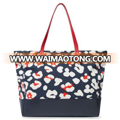 Detachable leather shoulder strap weekend women outdoor canvas tote bag printed